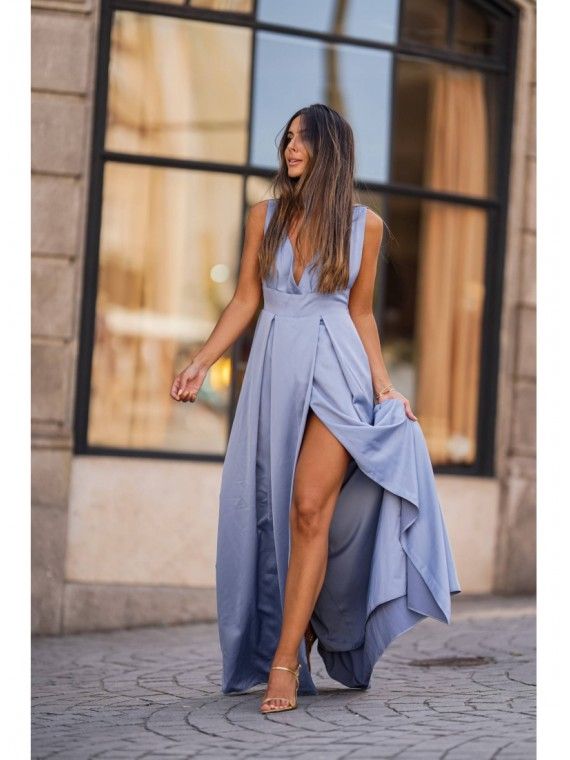 Vestido longo azul/cinza