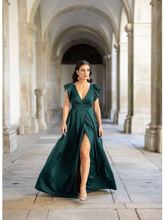 Vestido Longo verde folhos