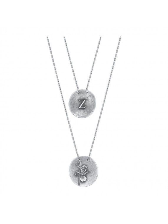 Colar medalha com motivo floral e letra "Z" em relevo